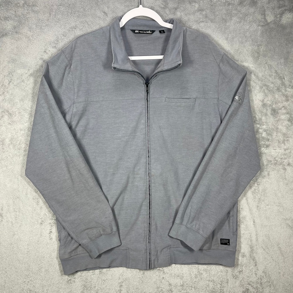 Travis Mathew Full Zip Jacket Mens XL Grey Mock Neck Cotton Blend Golf Layer